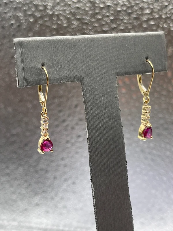 Small Diamond Earrings for Daily Wear-Ladies 14 Karat Solid Yellow Gold Ruby and Diamond Earrings