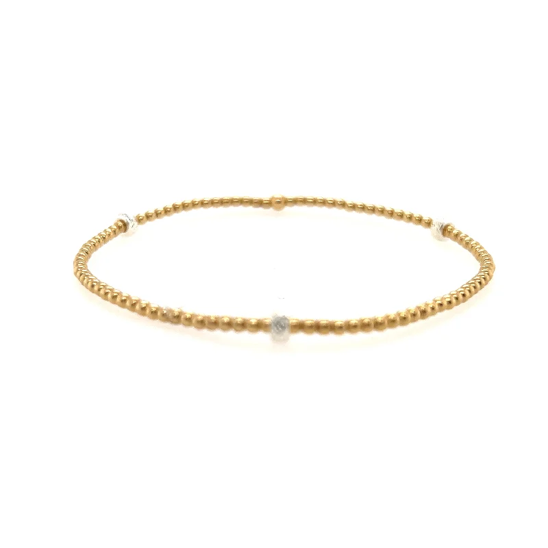 Simple Bracelet with Infinity Symbol for Couples-2mm Beaded Stretch Bracelet with Rondelle Pattern in Two-Tone Gold