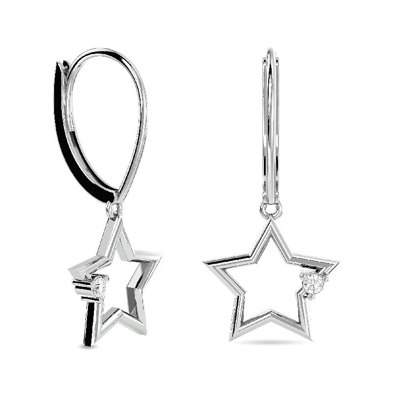 Trendy Long Drop Earrings-Diamond 1/20 ct tw Star Earrings in Sterling Silver