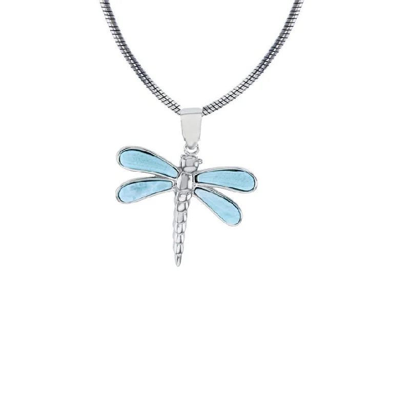 Elegant Choker Necklace with Diamond Accents-Larimar Dragonfly Round Snake Necklace (Silver)