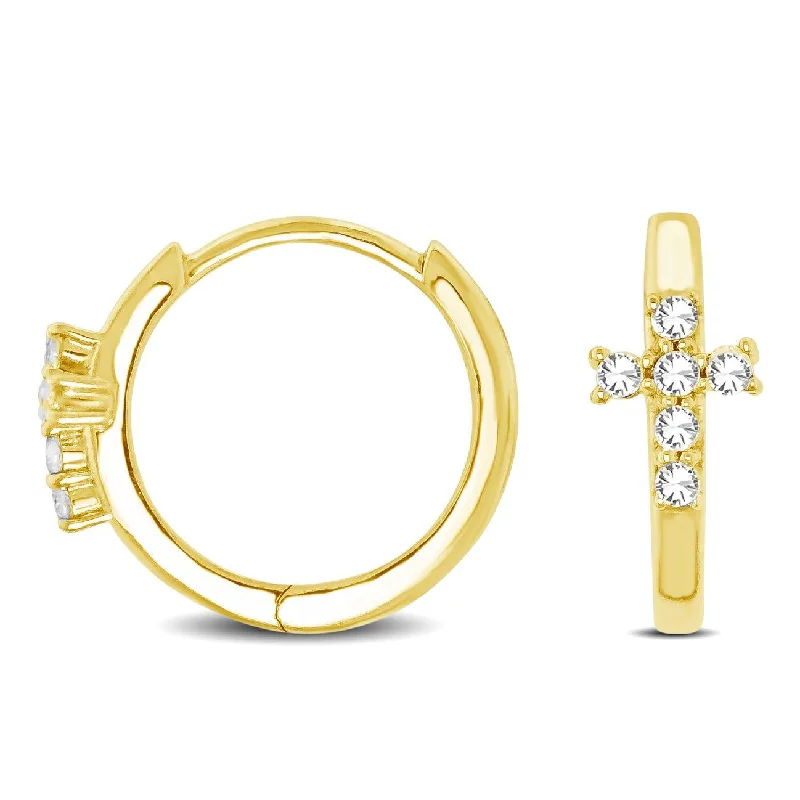 Classic Gold Stud Earrings-10K Yellow Gold 1/8 Ctw Diamond Cross Hoop Earrings