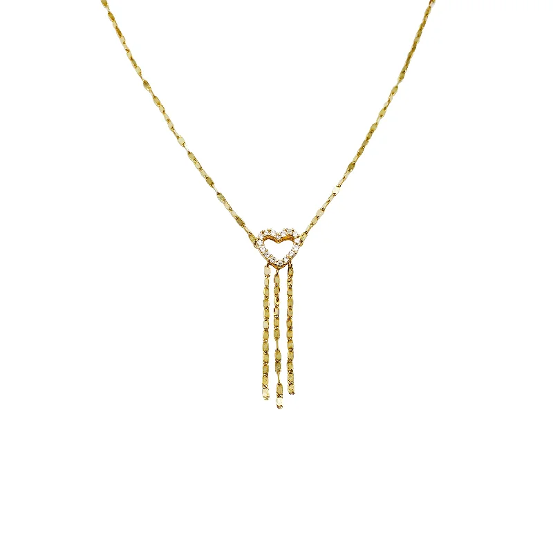 Elegant Gold Necklace with Round Pendant-Heart With Drops CZ Necklace (14K)