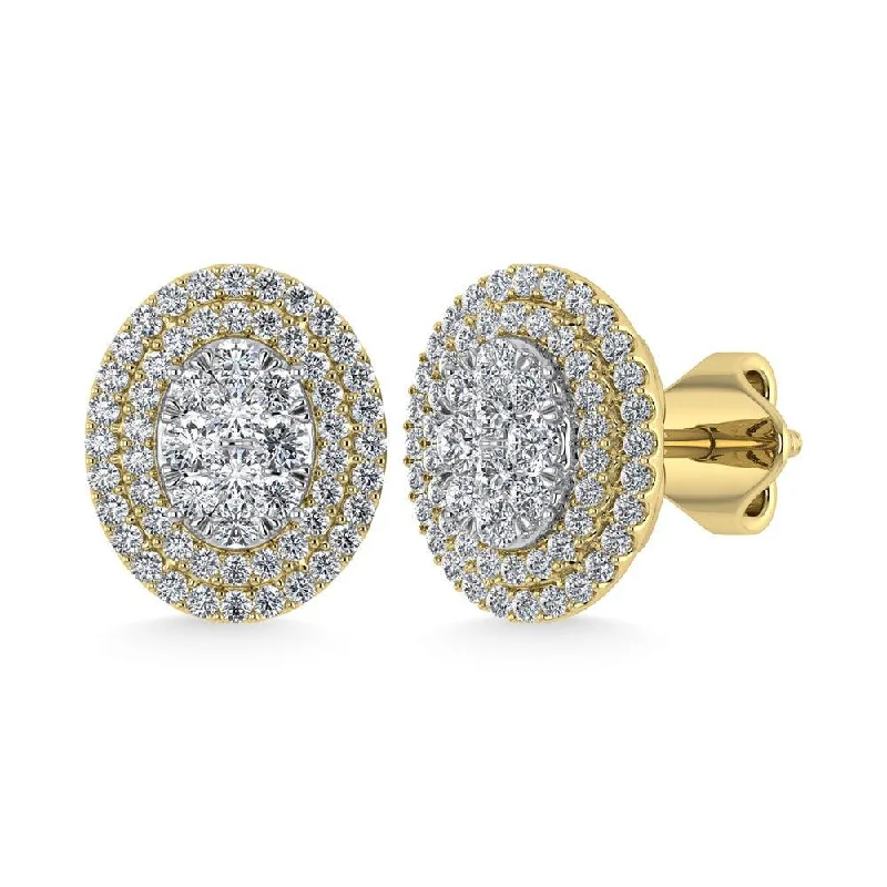 Personalized Hoop Earrings-Diamond 7/8 Ct.Tw. Oval Shape Cluster Earrings in 10K Yellow Gold