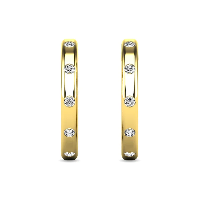 Elegant Dangle Earrings-Diamond 1/10 ct tw Hoop Earrings in 10K Yellow Gold