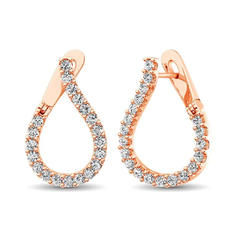 Geometric Diamond Earrings-14K Rose Gold Diamond Hoop Earrings