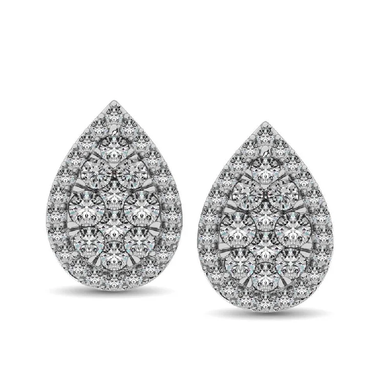 Dangle Earrings with Pearls-Diamond 3/4 ct tw Pear Shape Fashion Earrings in 14K White Gold