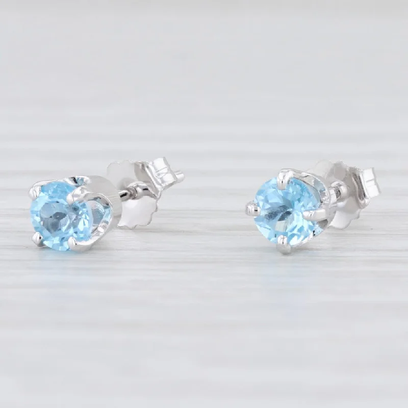 Simple Silver Earrings for Work-New Blue Topaz Stud Earrings 14k White Gold Round Solitaire Pierced Studs