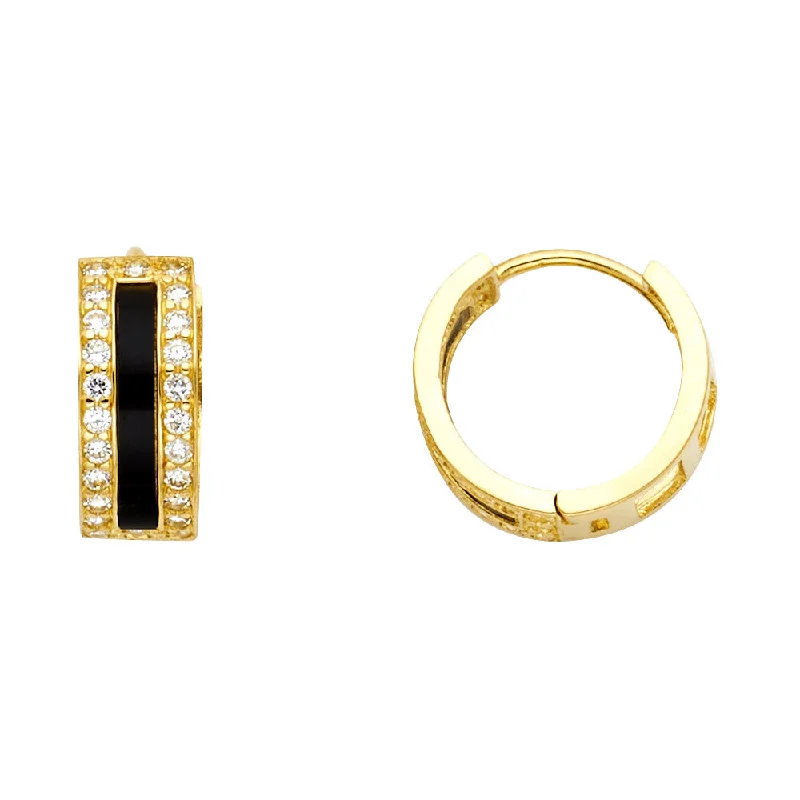 Unique Gold Earrings for Women-14KY 5mm Onyx CZ Huggies Earrings