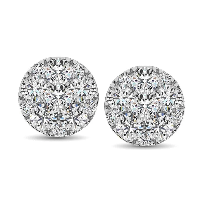 Polished Silver Earrings-Diamond Stud Earrings Round-cut in 10K White Gold