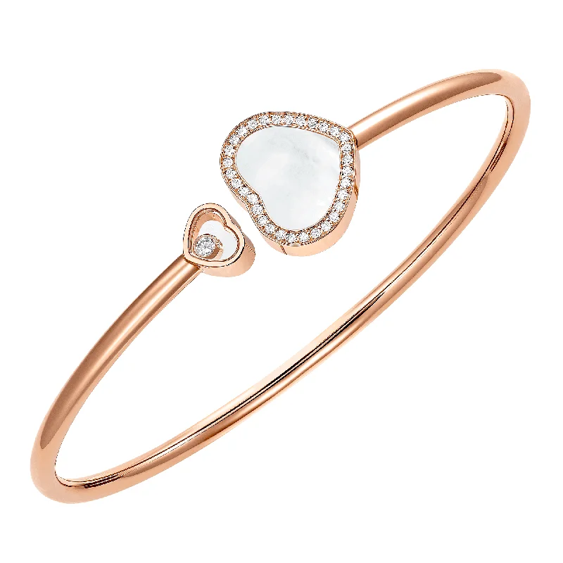 Personalized Silver Bangle with Family Inscription-18ct Rose Gold Happy Hearts Mother Of Pearl & Diamond Set Bangle