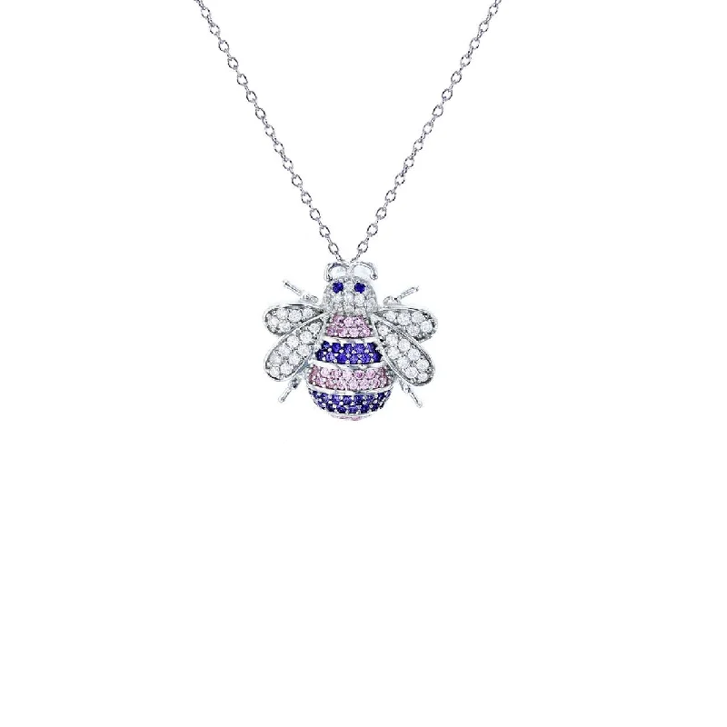 Large Diamond Necklace for Evening Events-Multicolor Bee Necklace (Silver)