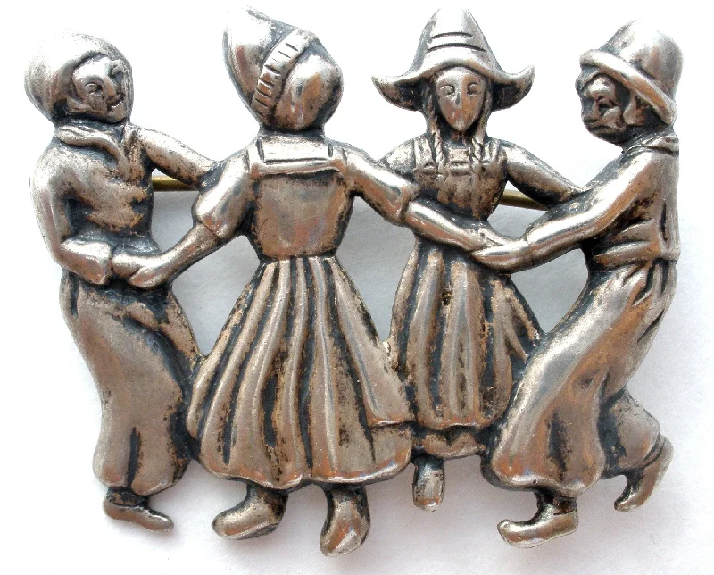 Brooch With Unique Design-Lang Sterling Silver Brooch with Children Dancing