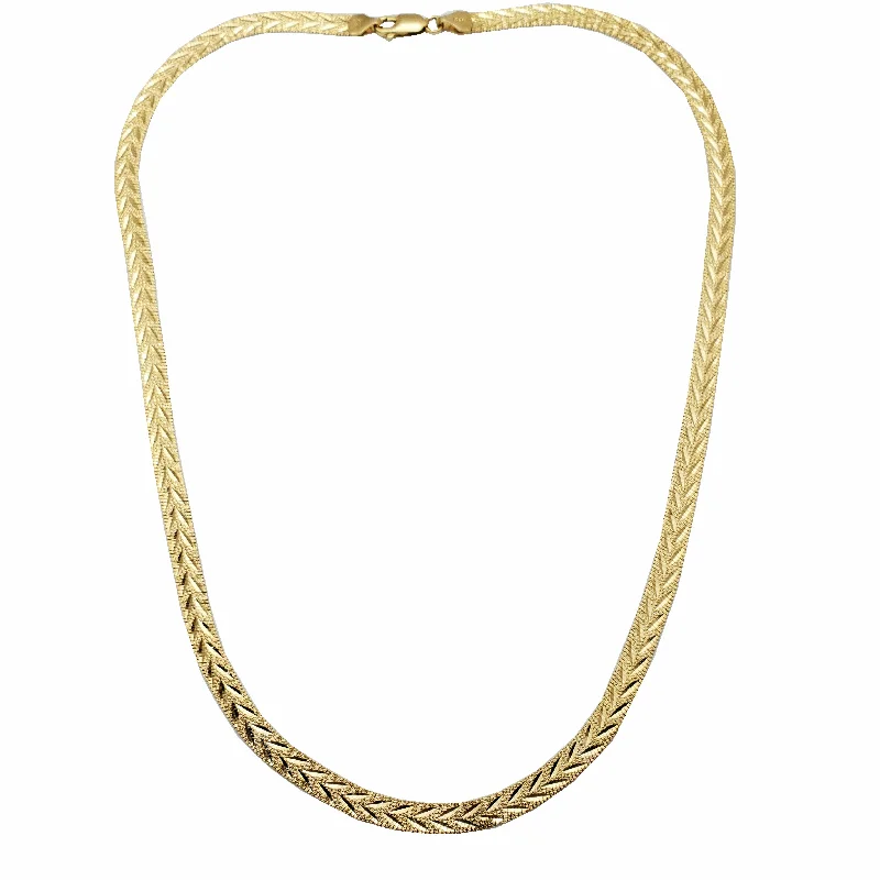 Customizable Nameplate Necklace for Women-Floral Diamond Cut Herringbone (14K)