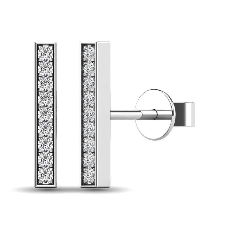 Extra Long Earrings for Women-Diamond 1/20 ct tw Bar Earrings in 10K White Gold