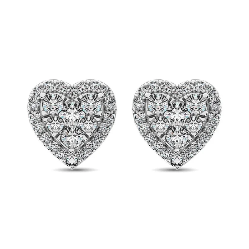 Silver Chain Drop Earrings-Diamond 3/4 ct tw Heart Earrings  in 14K White Gold