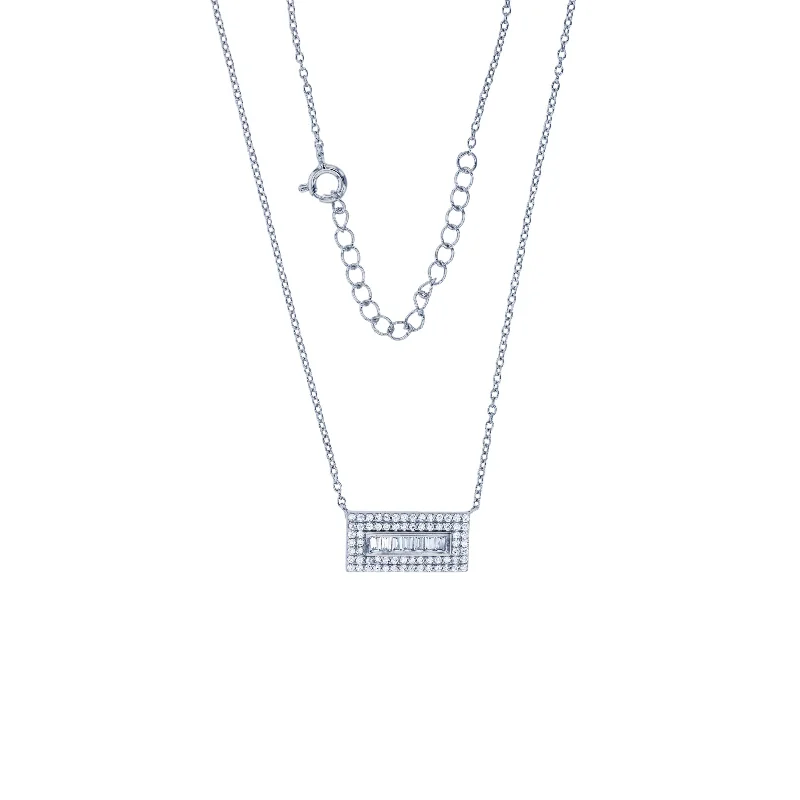 Classic Silver Necklace for Casual Look-Rectangular Cz Necklace (Silver)