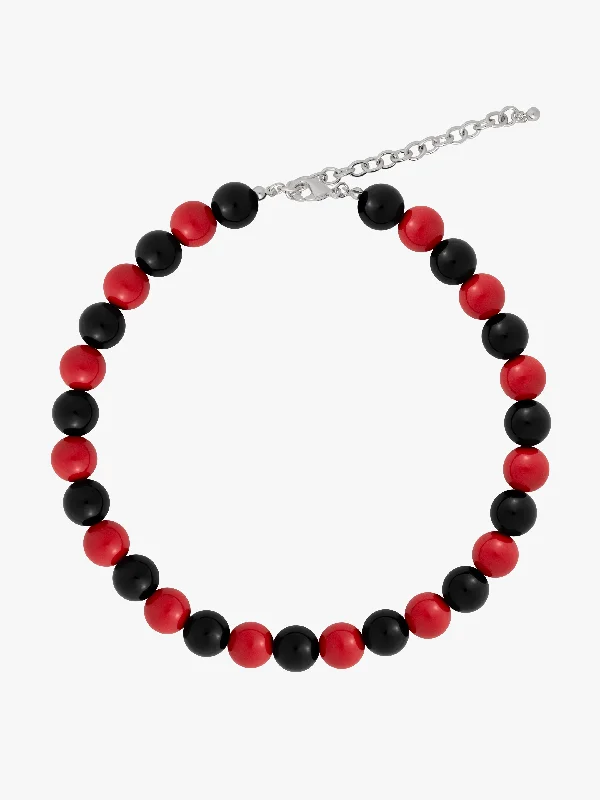 Custom Gold Necklace with Birthstone Pendant-Lola Beaded Necklace - Red/Black