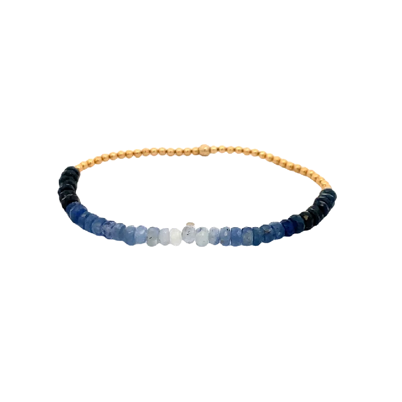 Personalized Silver Bracelet with Family Symbols-2mm Blue OmbreStretch Bracelet in Yellow Gold by Karen Lazar