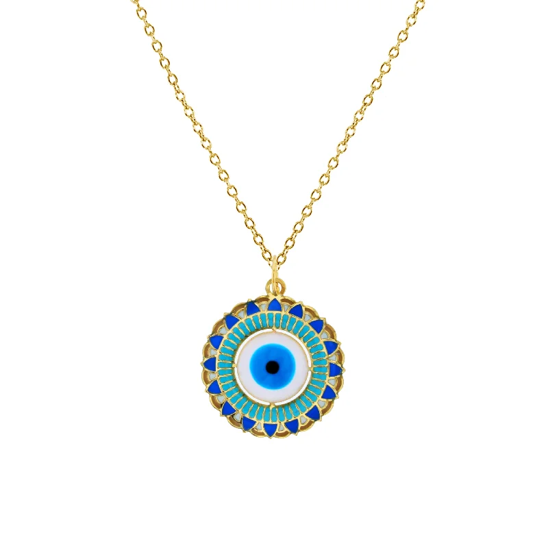 Customizable Pendant Necklace for Special Occasions-Enameled-Mandala Evil Eye Fancy Necklace (14K)