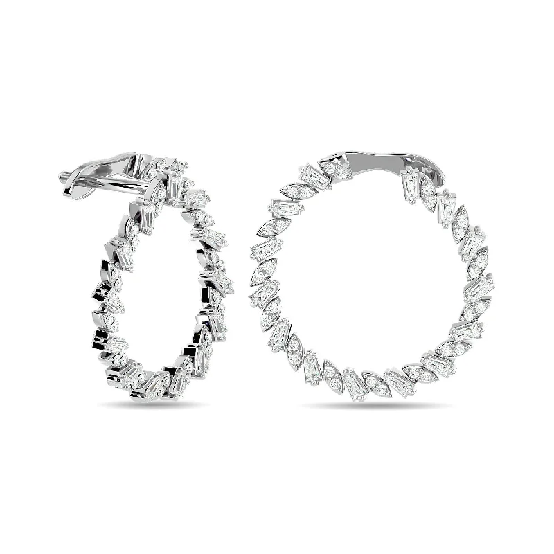 Bold Crystal Earrings-Diamond 3/4 Ct.Tw. Straight Baguette Hoop Earrings in 14K White Gold