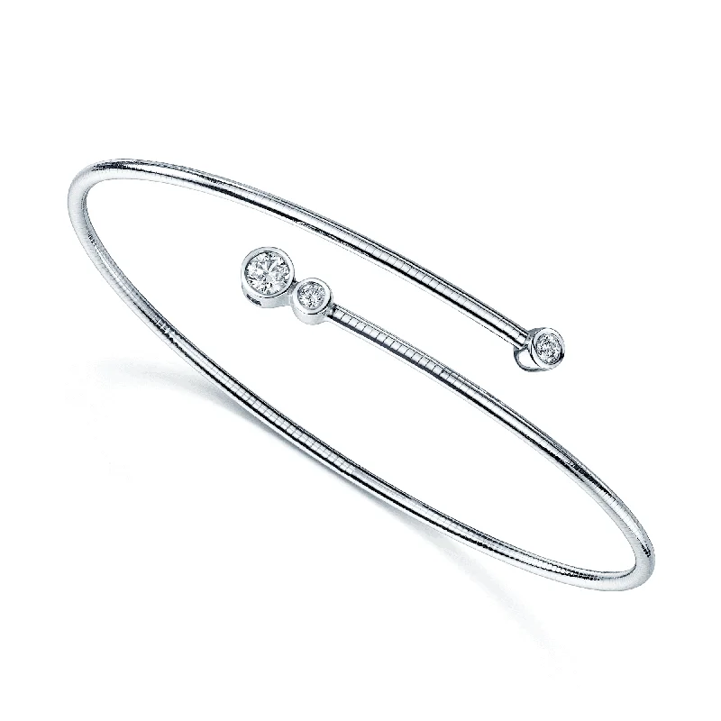 Trendy Gold Bangles with Simple Design-18ct White Gold Diamond Fancy Three Stone Rub Over Bangle