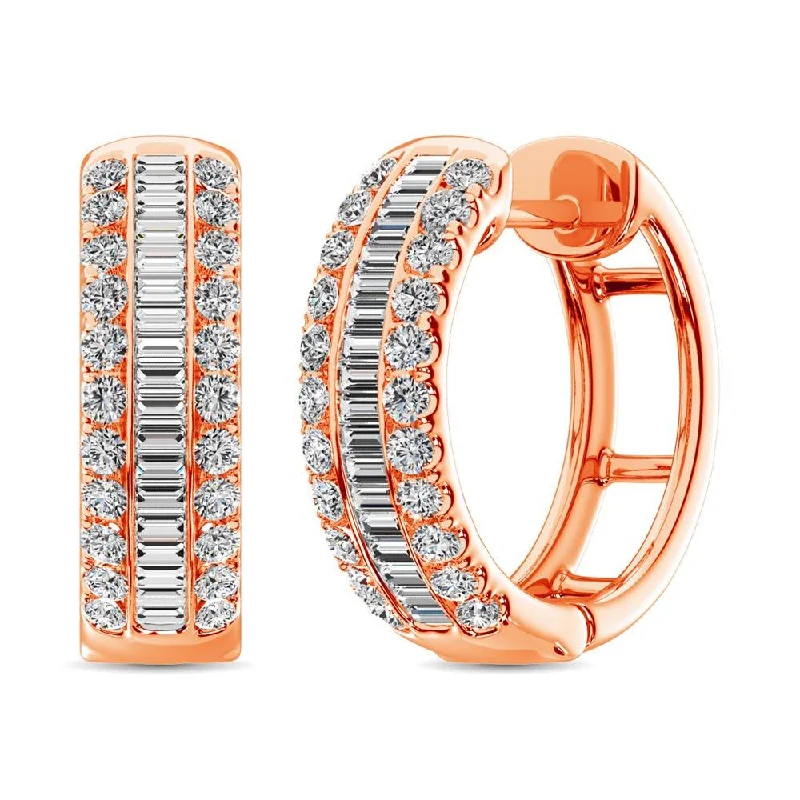 Geometric Hoop Earrings-14K Rose Gold Round and Baguette Diamond 1/2 Ct.Tw. Hoop Earrings