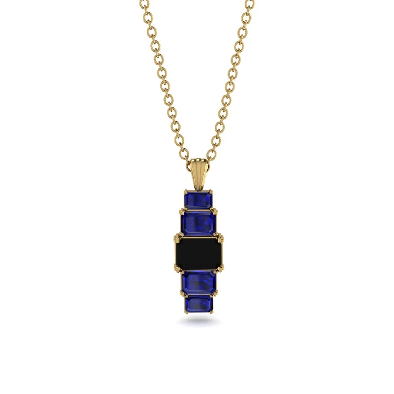 Classic Gemstone Necklace for Weddings-Emerald Cut Black Diamond Stairs Necklace - Briella No. 67