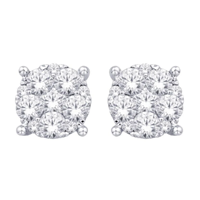 Elegant Cuff Earrings for Women-14K White Gold Diamond Flower Stud Earrings