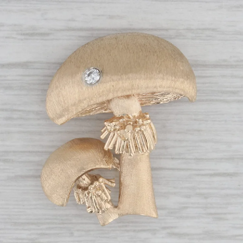 Brooch For Jackets-Diamond Accented Big Little Mushroom Brooch Pendant 14k Gold Statement Pin