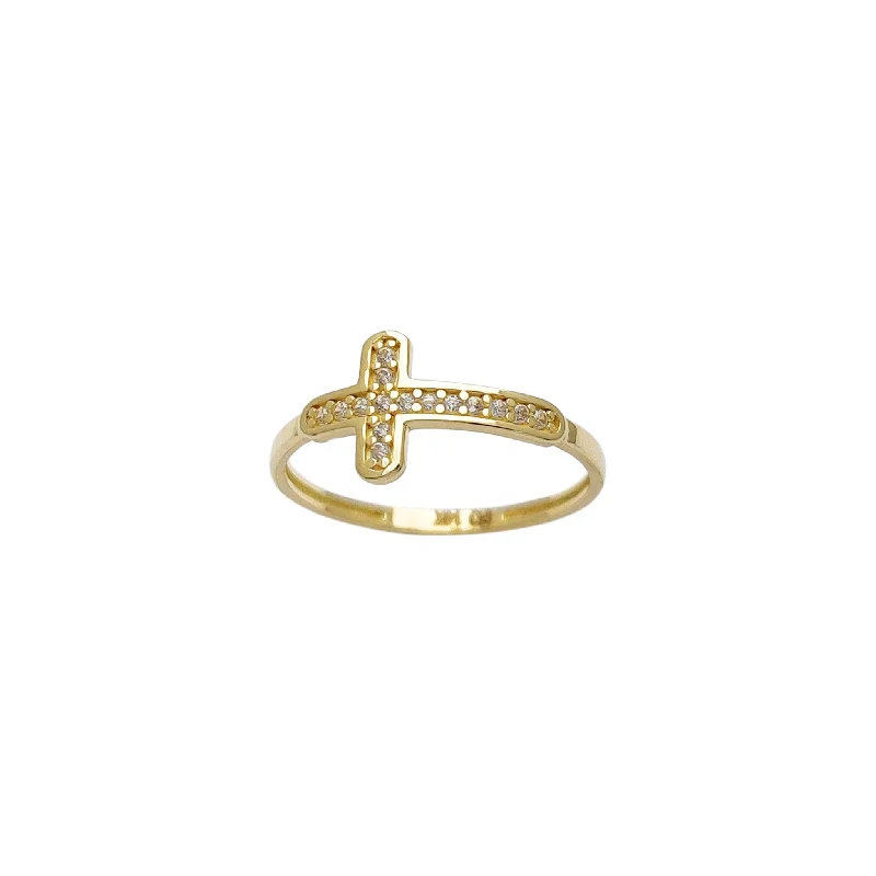 Personalized Rose Gold Ring with Name-Pave Sideways Cross Ring (14K)