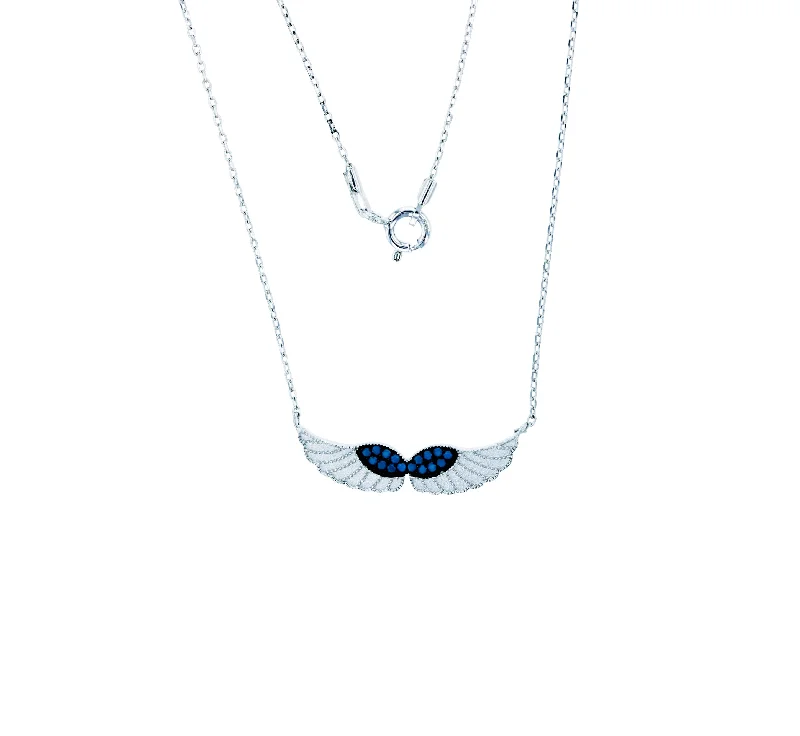 Luxury Silver Necklace with Diamonds-Angel Wing Necklace (Silver)