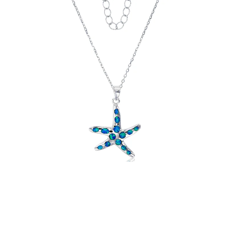 Trendy Pendant Necklace for Casual Look-Opal Starfish Necklace (Silver)