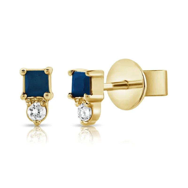 Turquoise Earrings for Summer-Sapphire & Diamond Stud made in 14K Gold