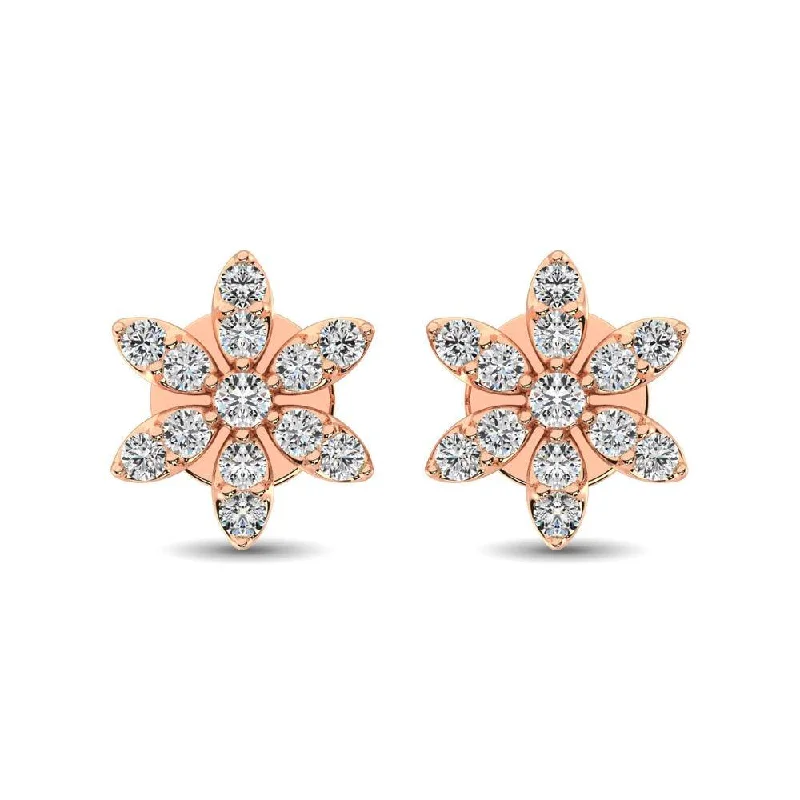 Unique Gold Earrings for Women-Diamond 1/3 Ct.Tw. Flower Stud Earrings