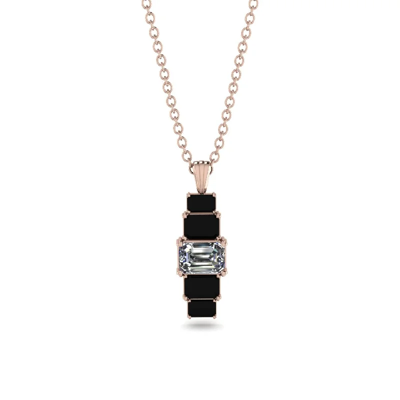 Silver Necklace with Turquoise Stones-Emerald Cut Diamond Stairs Necklace - Briella No. 32