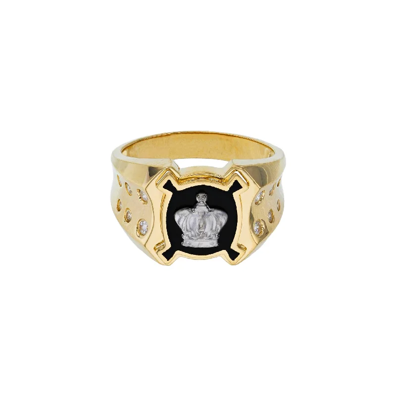 Elegant Sapphire Ring for Evening Events-Black Onyx King's Crown Men's Ring (14K)