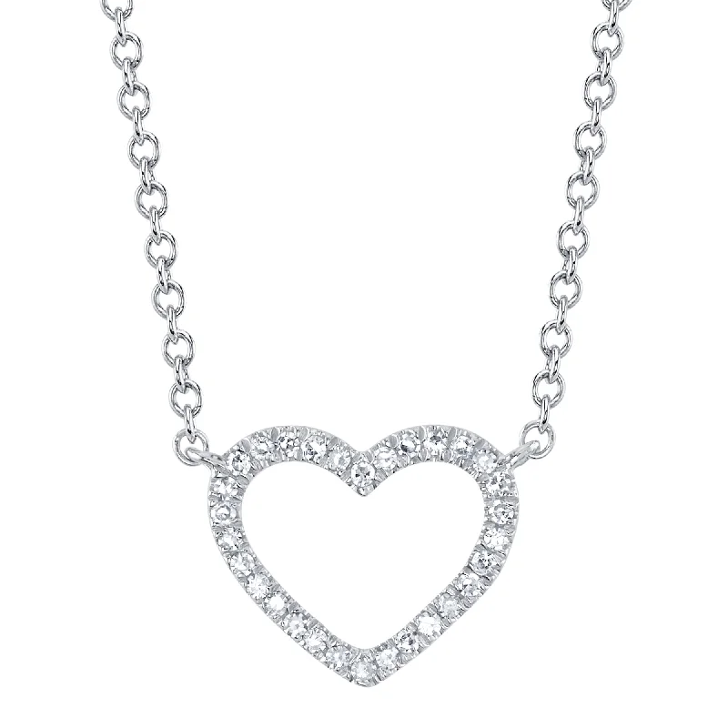 Custom Birthstone Necklace for Grandmothers-14kt. White gold Diamond Heart Necklace with 0.06ct TW Diamonds