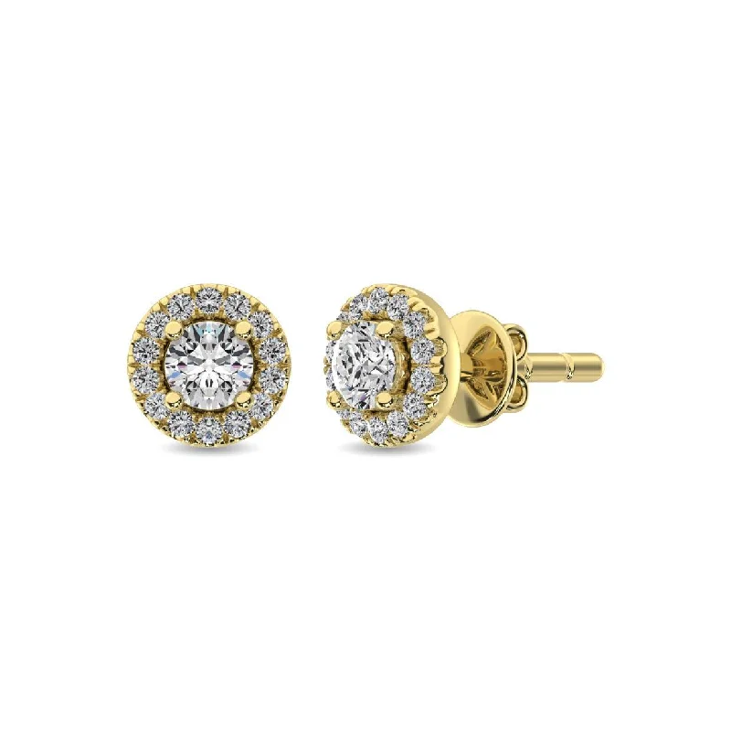 Custom Gold Earrings-Diamond 1/3 ct tw Round Cut Fashion Earrings in 10K Yellow Gold