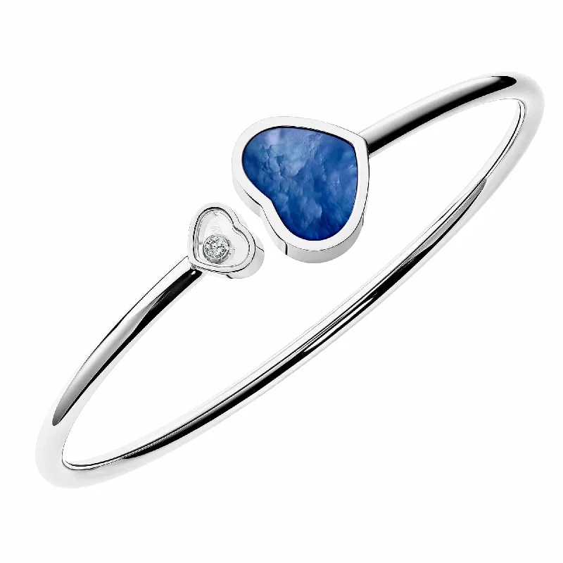 Customizable Name Bangles with Gemstone Accents-18ct White Gold Happy Hearts Blue Mother Of Pearl & Diamond Bangle