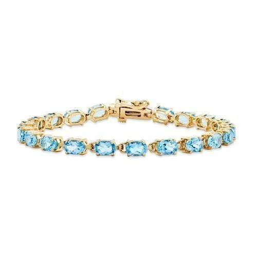 Fashionable Chunky Bracelet for Fashionistas-14KT YELLOW GOLD 11 CARAT SWISS BLUE TOPAZ BRACELET