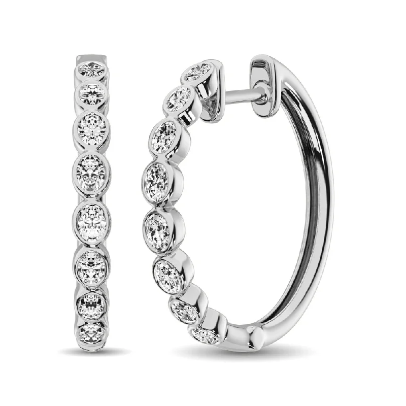 Funky Earrings for Parties-14K White Gold 1/3 Ct.Tw. Diamond Hoop Earrings