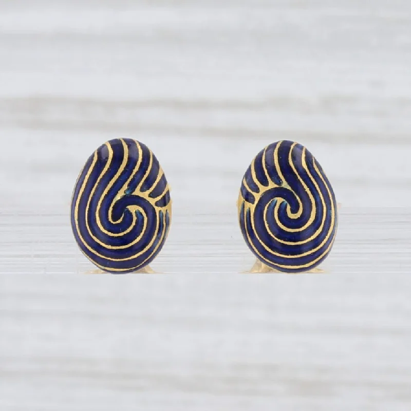 Classic Pearl Earrings-Enamel Swirl Stud Earrings 18k Yellow Gold Pierced