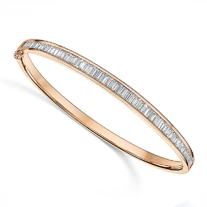 Simple Gold Bangle with Custom Charm-18ct Rose Gold Baguette Cut Diamond Channel Set Bangle