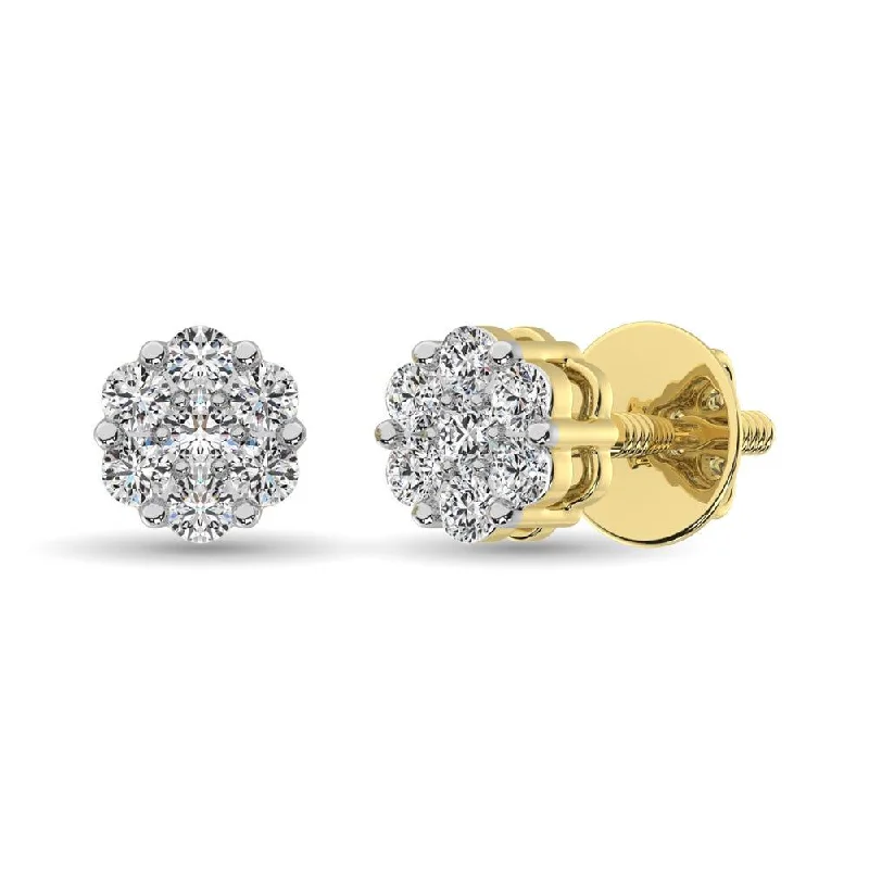 Stud Earrings with Diamonds-Diamond Cluster Earrings in 14K Yellow Gold