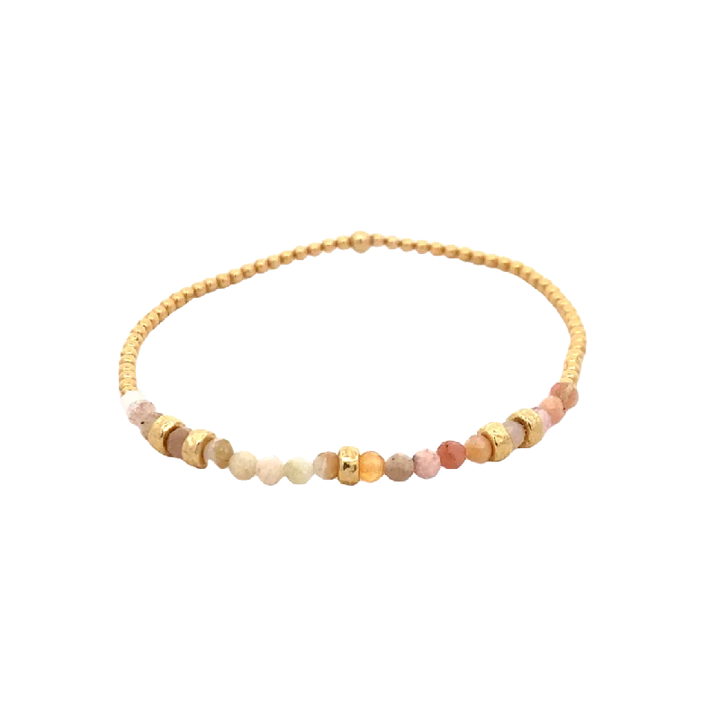 Elegant Gold Bracelet with Multi-Colored Gemstones-2mm Opal and Rondelle Stretch Bracelet in Yellow Gold by Karen Lazar