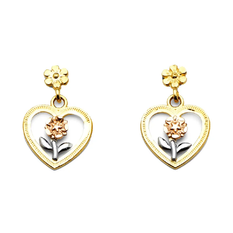 Wedding Earrings with Pearls-14K Hanging Heart Post Earrings