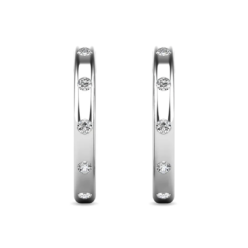 Bridal Earrings with Crystals-Diamond 1/10 ct tw Hoop Earrings in 10K White Gold