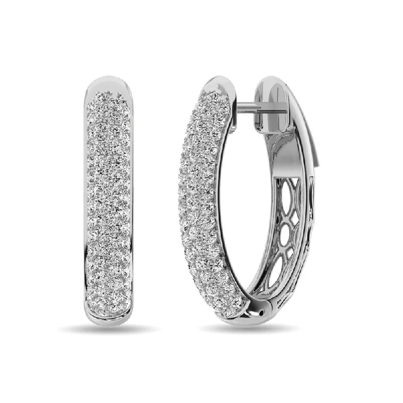 Classic Diamond Earrings-Diamond Hoop Earrings in 14K White Gold