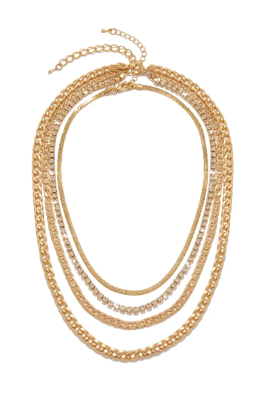 Bold Gold Necklace for Evening Wear-Neylia Embellished Layered Necklace Set - Gold