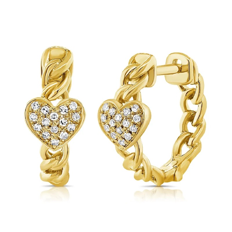 Long Statement Earrings-Heart Diamond Hoop Earrings in 14K Gold